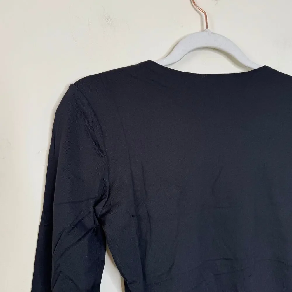 Susana Monaco Long Sleeve Crewneck Crop Top - Black NWT Size Medium